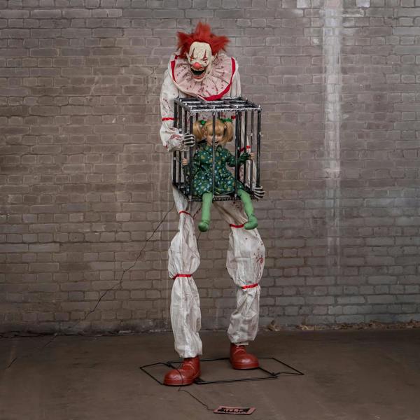 Samuel Alexander 7ft Tall Giant Cagey The Clown with Girl Halloween Animatronic Decoration