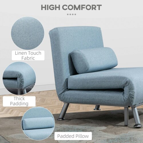 Wyld Haus Varael Linen Sky Blue 3 In One Convertible Chair Bed With Adjustable Backrest And Pillow
