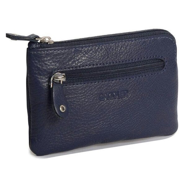 SADDLER Compact Leather Coin & Card Purse "Ellie" – Handmade by Saddler | RFID Protected & Gift Boxed | With Front Zip Pocket & Key Holder - Peacoat Blue
