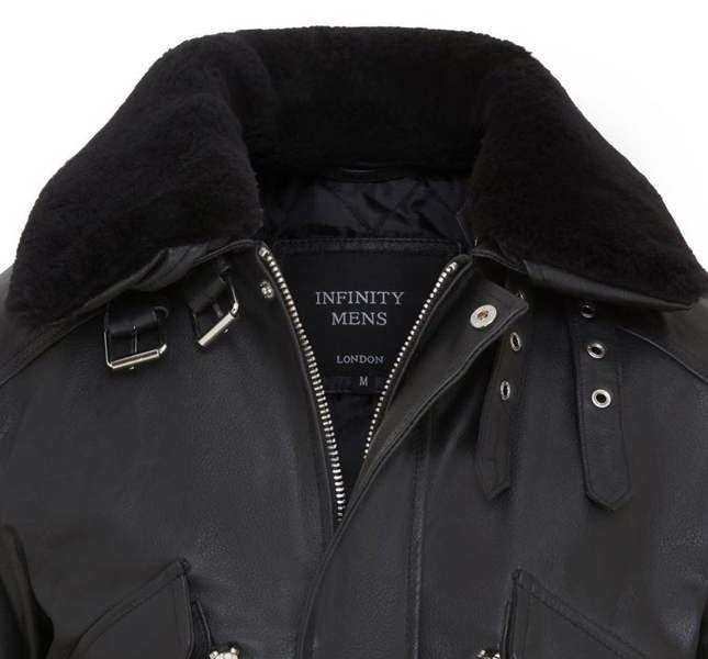 Infinity Leather Mens Black Leather Cowhide Aviator Bomber Jacket  - Akhiok