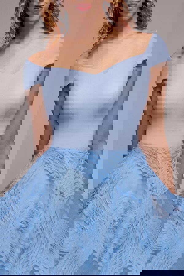 Scuba & Textured Chiffon A Line Midi Dress - Blue DR4549