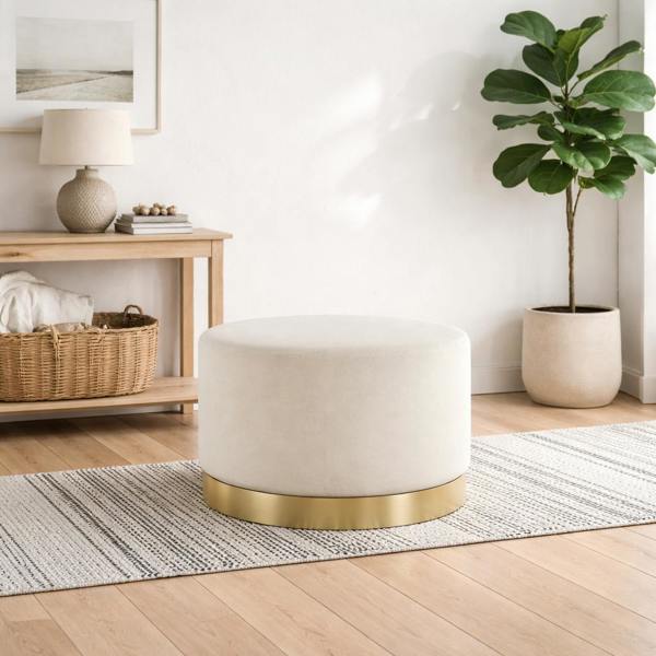 Wyld Haus Kalua Large Cream Velvet Stool Gold Base