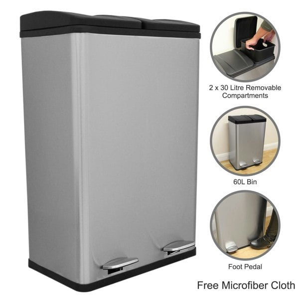 Monstershop 60L Dual Pedal Bin In Stainless Steel