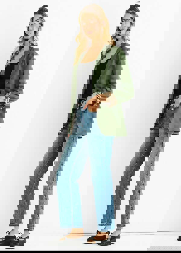 Gini London Khaki Contrast Animal Edge to Edge Blazer