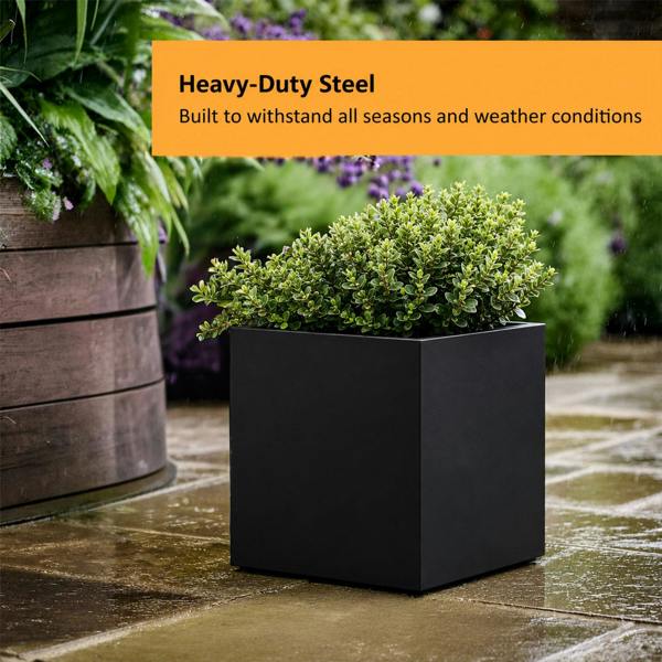 Nicoman Galvanised Steel Black Cube Metal Planter 50cm x 50cm
