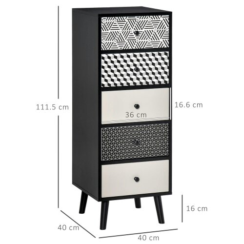 Wyld Haus Rerora Scandi Monochrome Black and White Wooden Vertical 5 Drawer Storage Chest