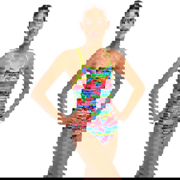 Funkita girls free foliage single strap swimsuit in multi tropical print