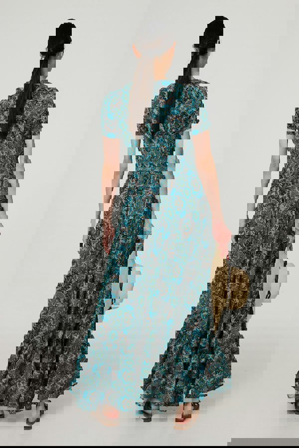 Green | Mosaic Print Short Sleeve Smock Maxi Dress
