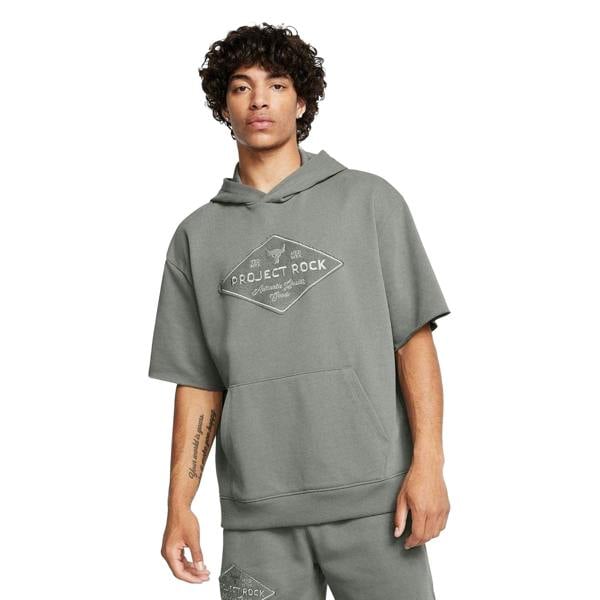 Under Armour Mens Project Rock Graphic Print Relaxed Fit Drawstring Hoodie - Green - 