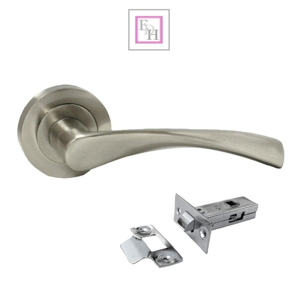EDH Door Hardware Satin Nickel Twist Door Internal Handle Set Lever on Rose 4 Pairs