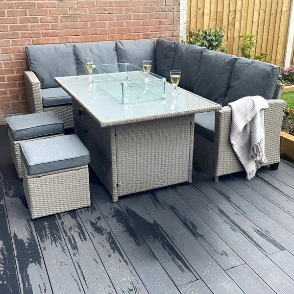 Outdoor Living The Conwy 8 Seat Corner Gas Firepit Rattan Dining Set