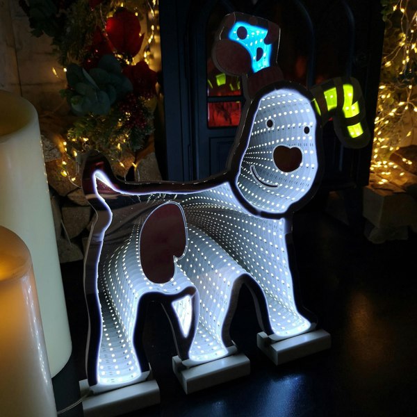 Samuel Alexander 40cm Infinity Light up Snowdog Christmas Decoration with White LEDs on Wooden Base