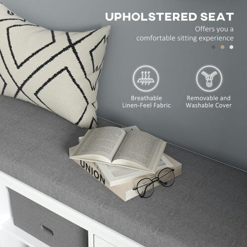 Wyld Haus Lire Wooden White And Grey Multi Compartment Shoe Bench With Cushioned Top