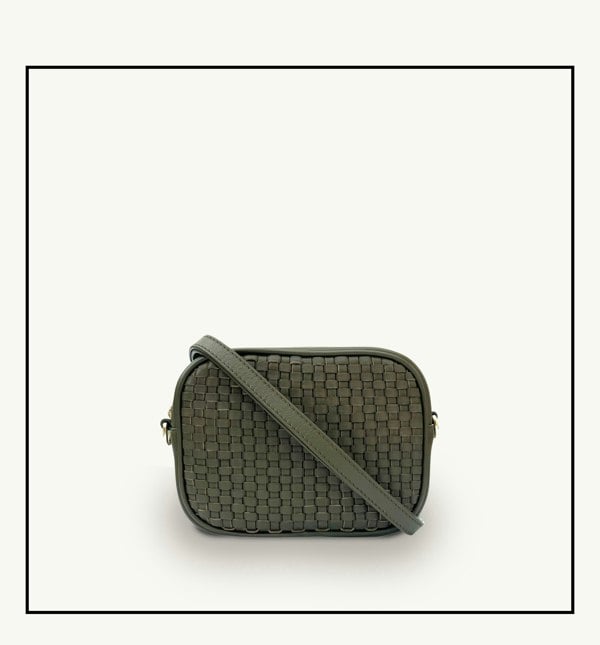 Apatchy London The Penelope Woven Leather Camera Bag -Olive