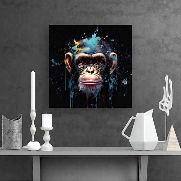 Warren Reed Monkey Face Splash Art with Blue Canvas