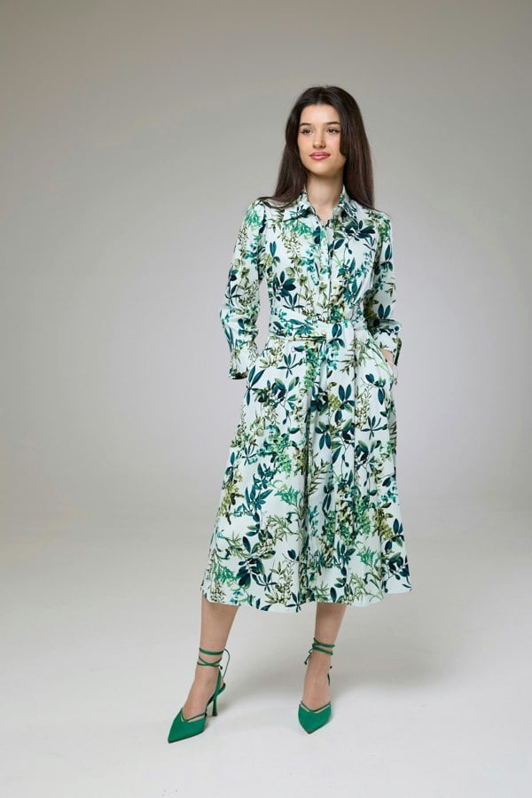 Isha's Timeless collection Flourish Green Flora Sleeved Dress