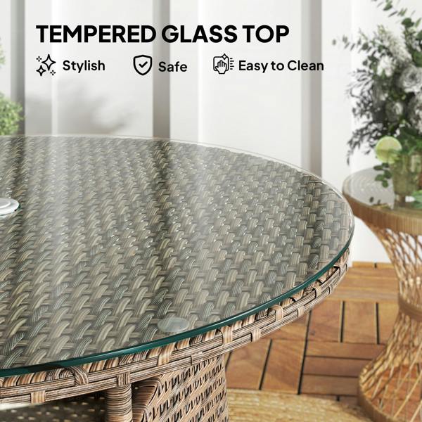 Wyld Haus Rotasa Rattan Brown Outdoor Rpund Coffee Table With Tempered Glass Top And Parasol Hole