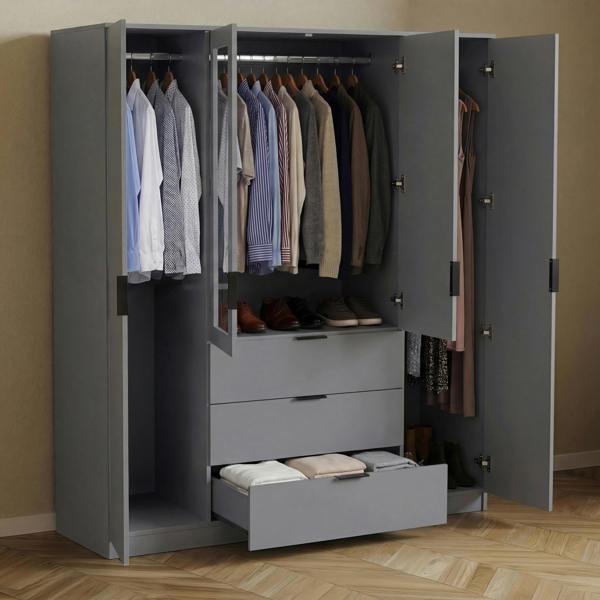Vida Designs Trega 4 Door 3 Drawer Mirrored Wardrobe