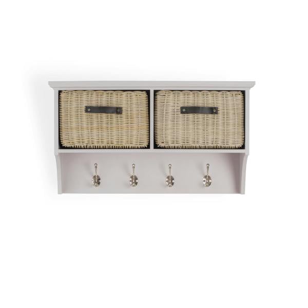 Statement Furniture Tetbury Wall Coat Rack with 2 Strong Storage Baskets. Assembled Hallway Storage Shelf