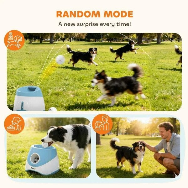Automatic Dog Ball Launcher with 5 ETPU Balls 5.8 cm, 3 Distance Settings 6/10/14 m, Blue