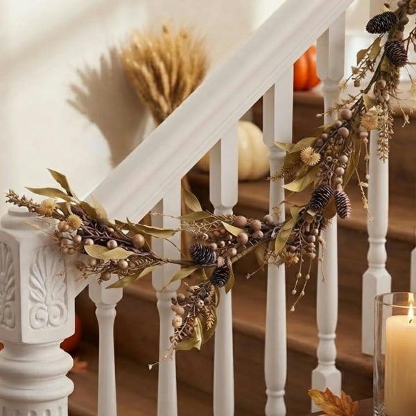 Garden Greatness 6ft Rustic Autumn Garland With Pinecones