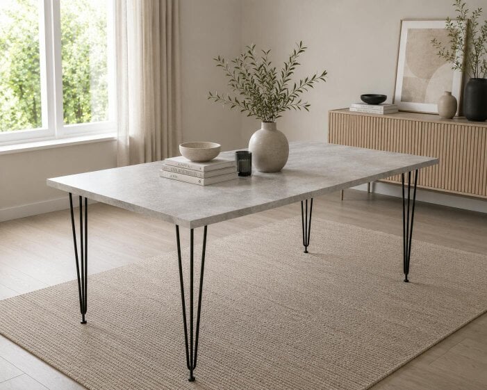 Kosy Koala Modern Grey Rectangular Dining Table with Hairpin Legs Compact Kitchen Table