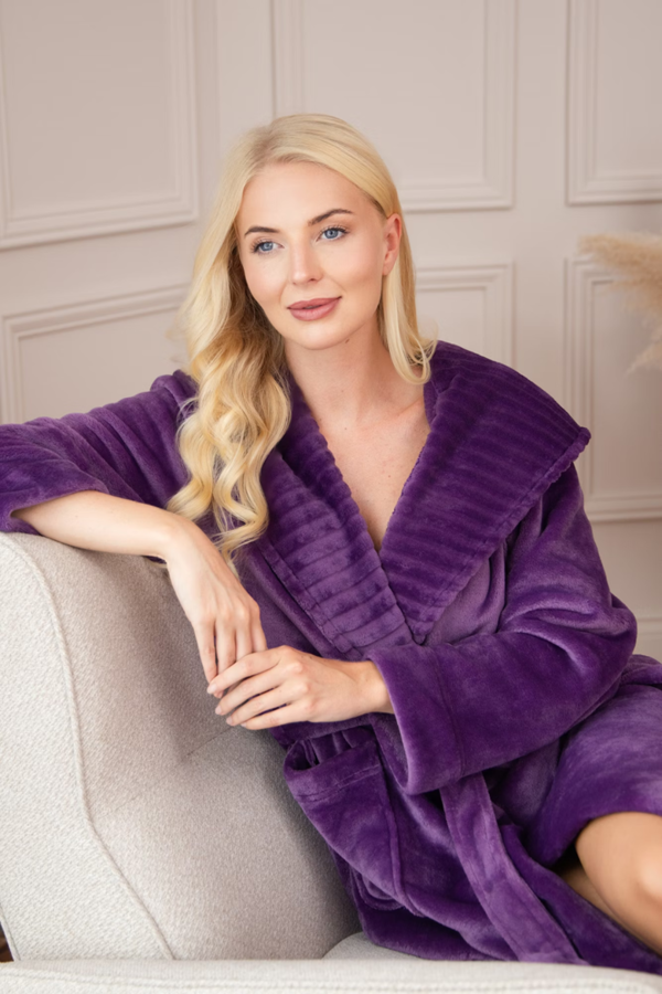 Camille Women's Supersoft Fleece Ribbed Collar Robe
