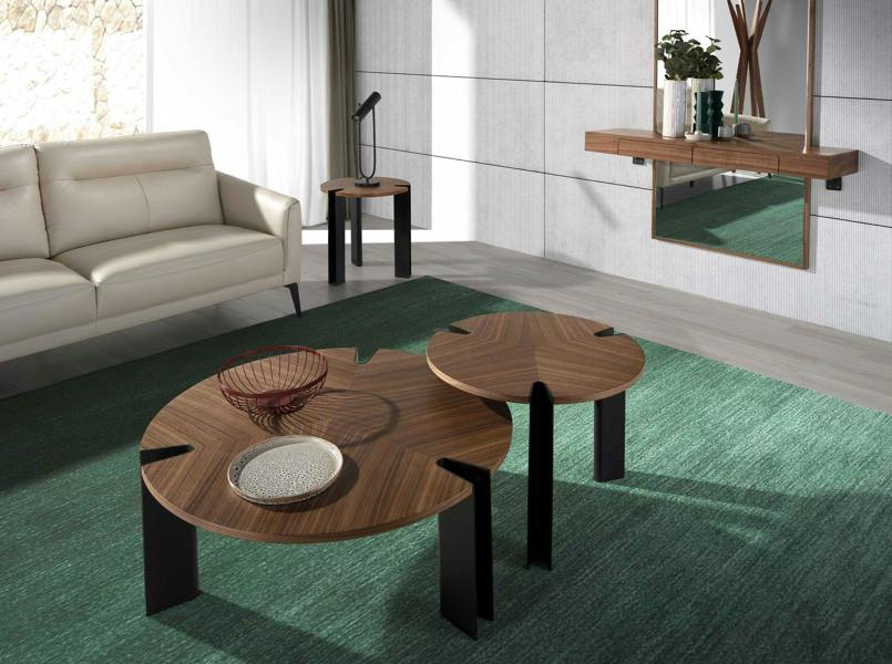 Angel Cerdá Round Coffee Table Walnut and Black Steel 2113