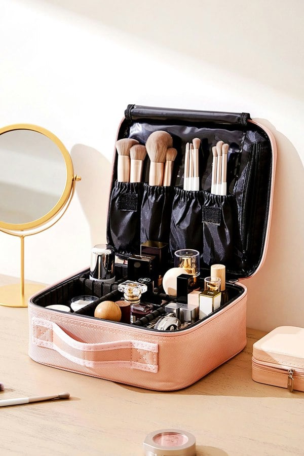 Living and Home Waterproof Vanity Travel Makeup Storage Cosmetic Bag Organizer with Adjustable Compartment