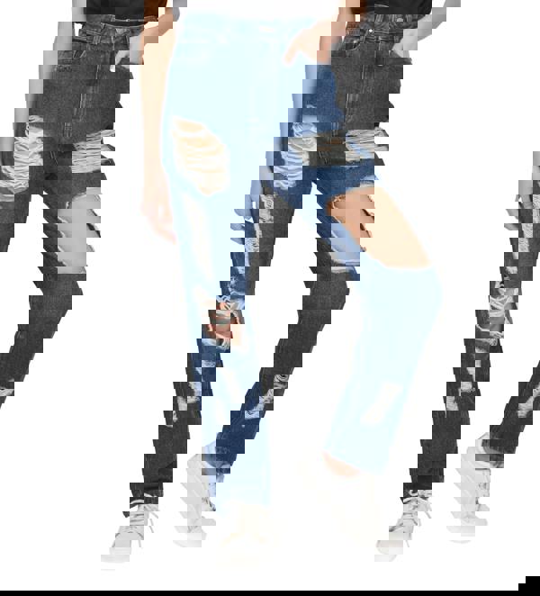 Smart Living Women's High-Waist Multi-Rip Mom Jeans - Dark Wash