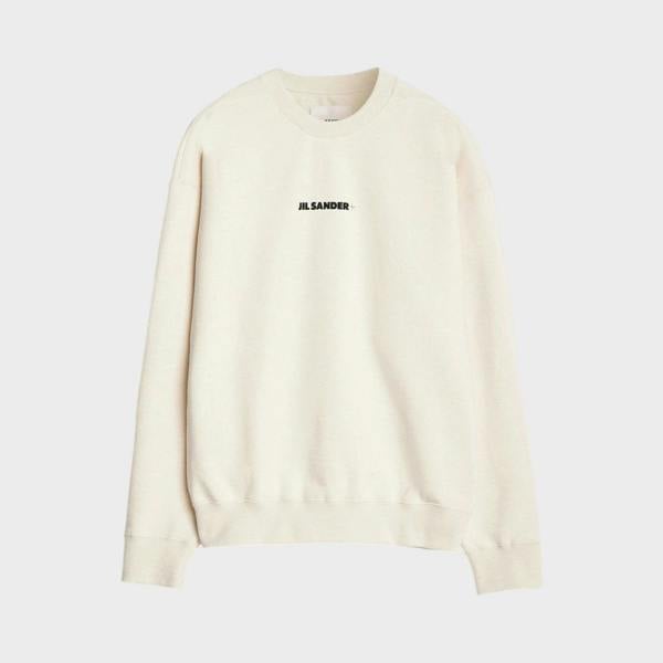 Supplied Fashion Jil Sander cream terry sweatshirt with black logo print and relaxed fit