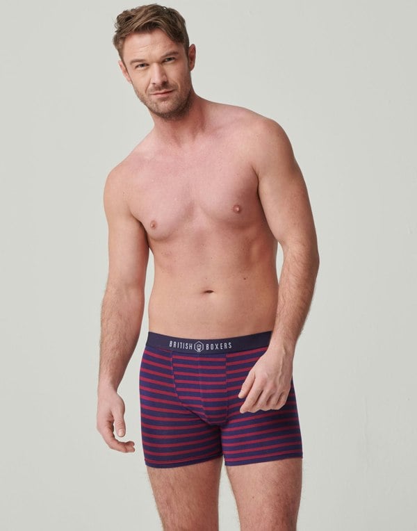 Bamboo Stretch Trunks – Wine & Navy Hoopla Stripes - British Boxers