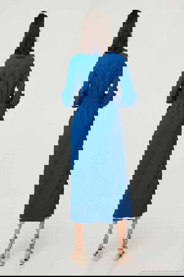 Blue | Tie Waist Long Sleeve Midi Shirt Dress
