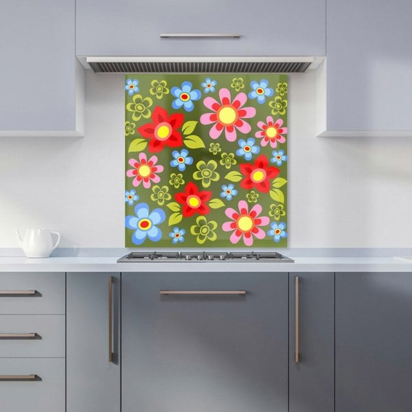 Warren Reed - Designer Red And Blue Flowers Kitchen Splashback