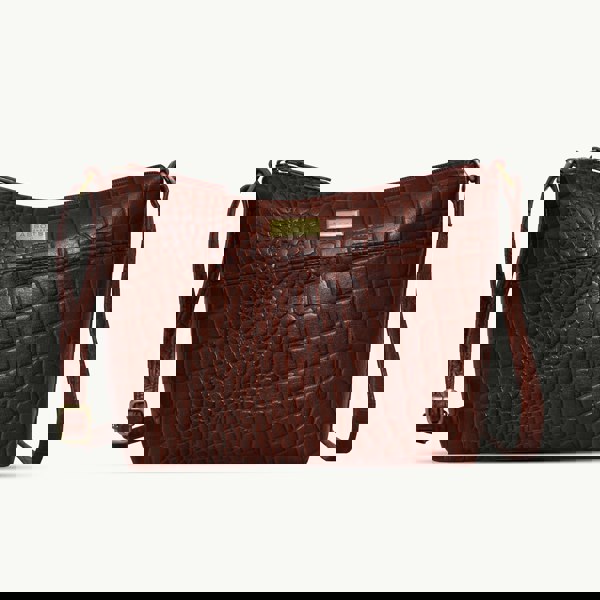 Assots London 'CAROL' Brown Croc Real Leather Designer Crossbody Shoulder Bag