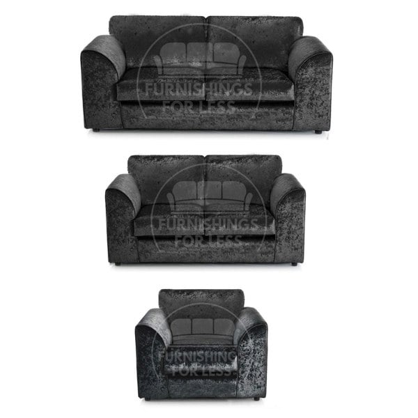 Furnishings For Less Crystal Crushed Velvet 3 Piece Sofa Suite Full Back