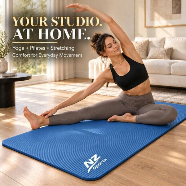 Night Zone 8mm NBR Yoga & Exercise Mat – Cushioned Latex-Free Fitness Mat - Blue