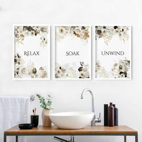 Shabby Chic Wall art | set of 3 framed bathroom prints