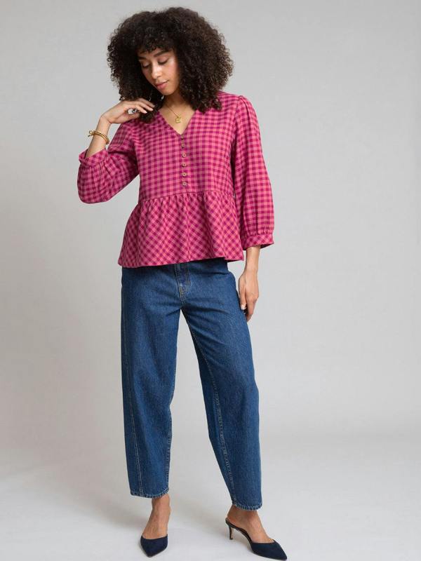 Kite Womens Organic Damson Check Worgret Flannel Blouse