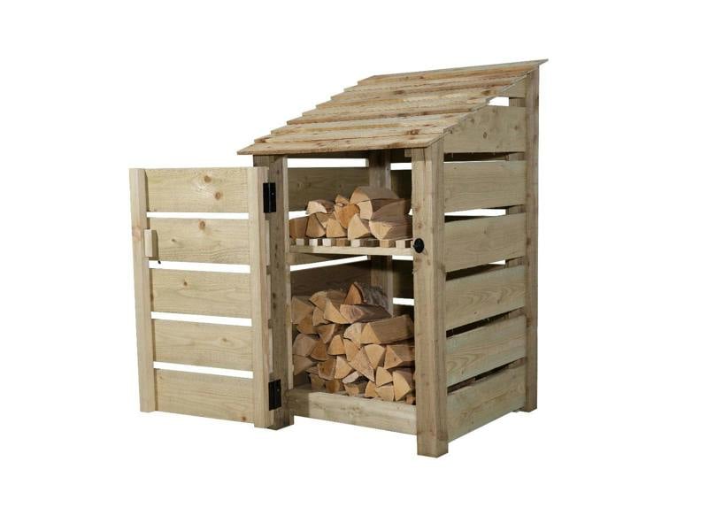 Arbor Garden Solutions Slatted Wooden Log Store With Door and Shelf W-79cm, H-126cm or 180cm, D-88cm