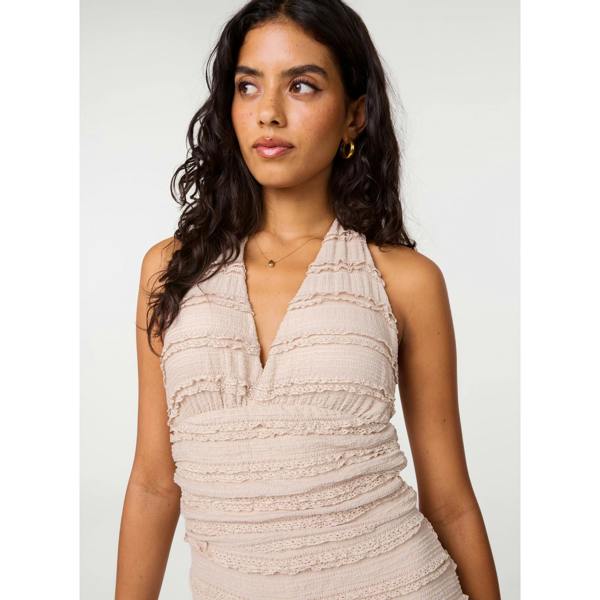 Pink Vanilla Textured Ruffle Halterneck Dress