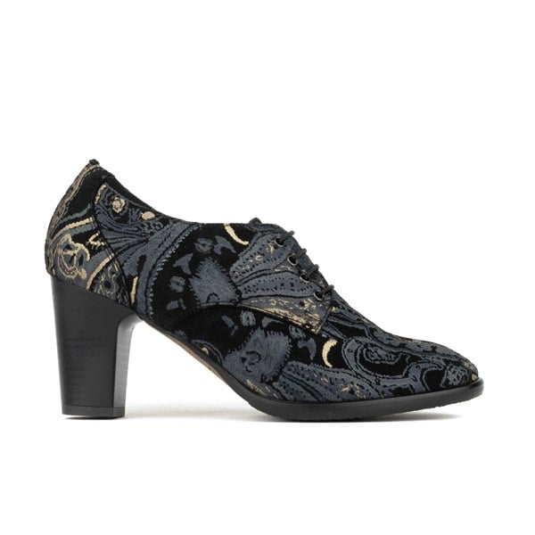 Embassy London Roulette - Black & Grey & Gold - Women's leather heeled oxford lace-up
