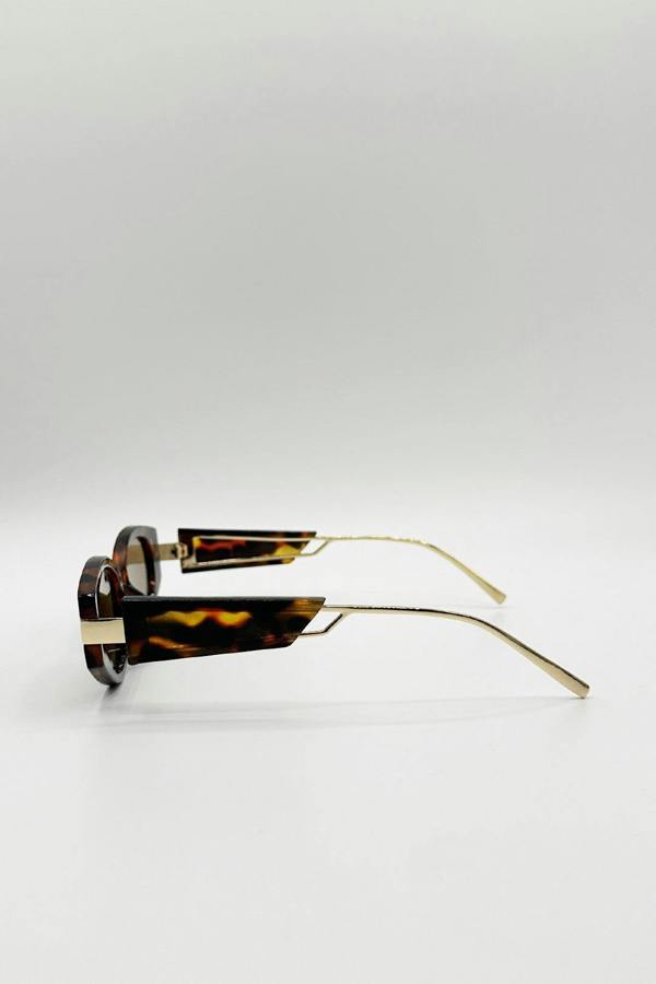 Oval Metal Detail Sunglasses In Tortoiseshell - svnx