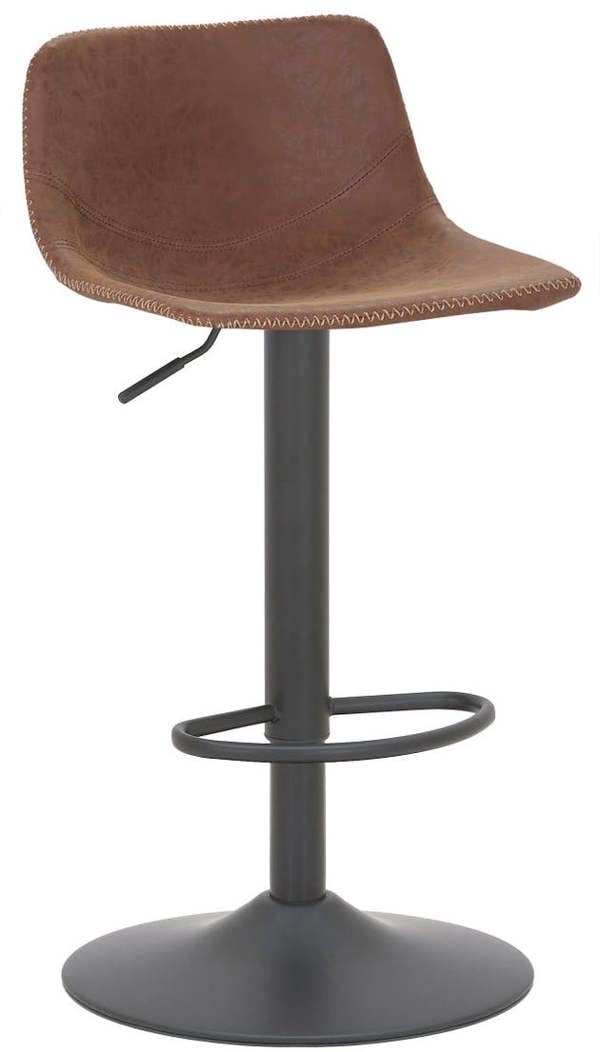Lamboro Antico Faux Leather Kitchen Bar Stool, Matt Black Stem & Base, Adjustable Gas Lift With Backrest, Breakfast Bar Stool - Brown