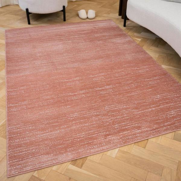 Carmel terra striped design rug, non-shedding, soft pile, cotton backing, machine-made rug.