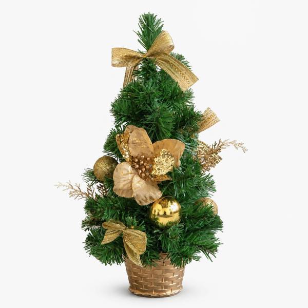 Samuel Alexander 40cm Golden Fir Mini Christmas Tree with Gold Baubles, Ribbons & Poinsettias