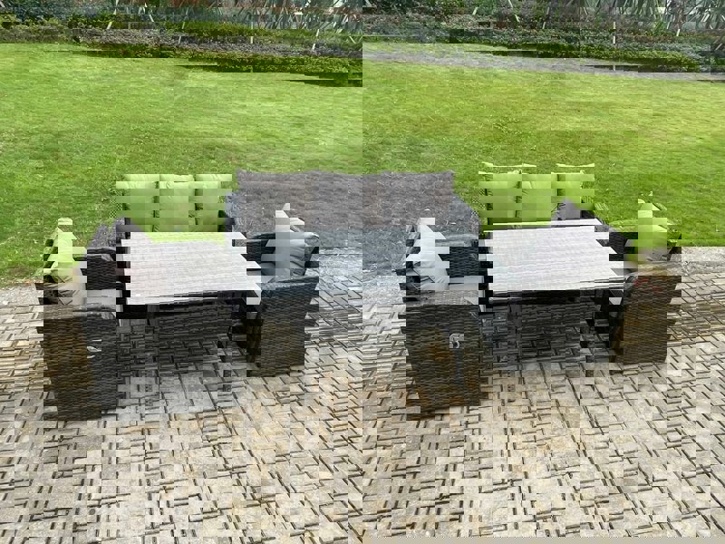 Fimous Rattan Garden Furniture 4 Piece Grey Patio Furniture Set Patio Conservatory 5 Seater Set Outdoor Rectangular Table and Chairs