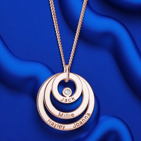 Christopher James of London 9ct Rose Gold Plated Engraved Triple Disc Personalised Family Necklace With Diamond & Optional Chain