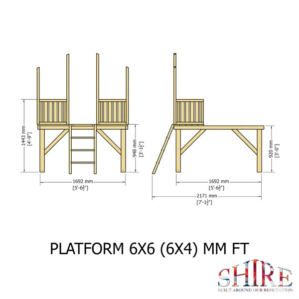 Shire Stork on platform with Slide 6x4 Childrens Playhouse with 12mm Shiplap interlocking cladding