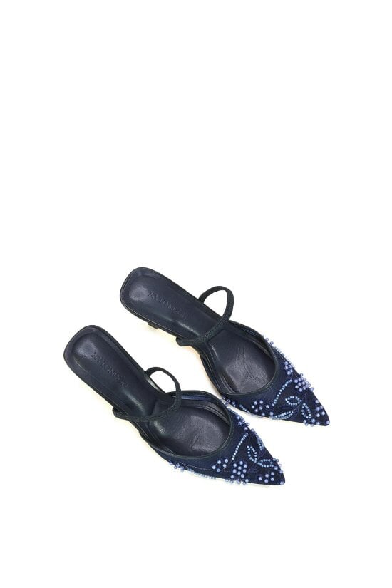 XY LONDON Embroidered Slingback Mesh Court Shoes